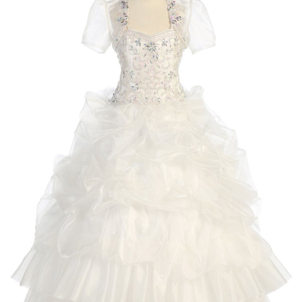 Ivory Jeweled Girls Long Dress
